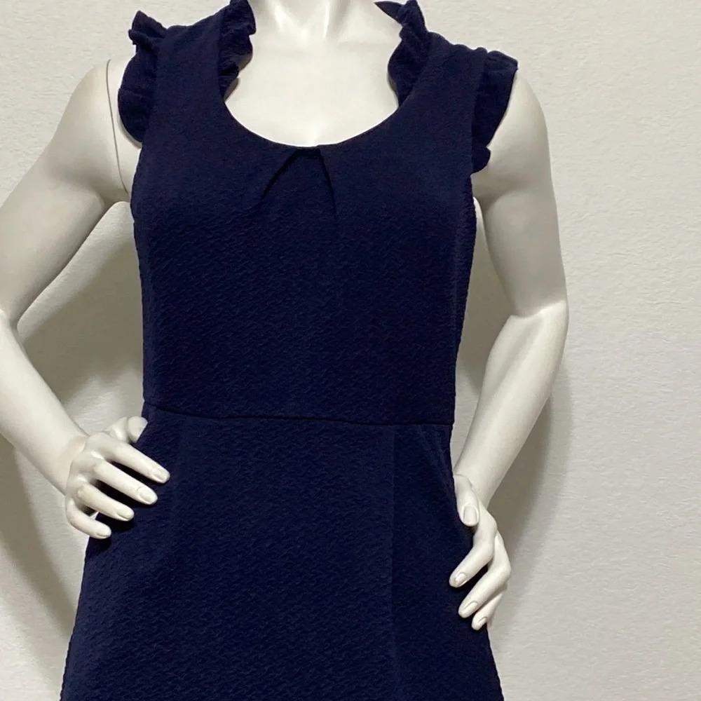 THML Navy Ruffle-Shoulder A-Line Mini Dress - Picture 2 of 6